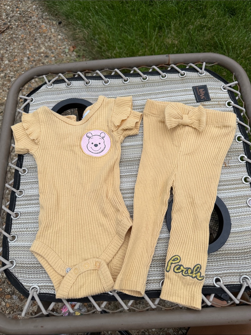 Disney Mustard Ribbed One-Piece & Leggings Set with Pooh Patch
